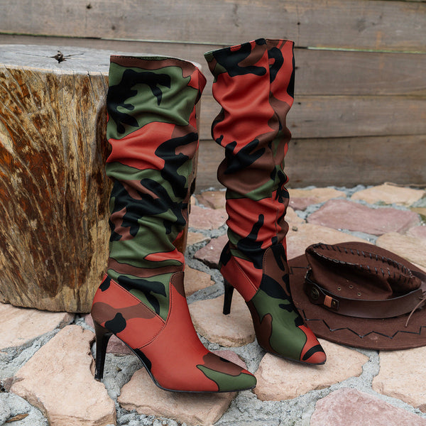 Tillbuy Camouflage Knee High Boots