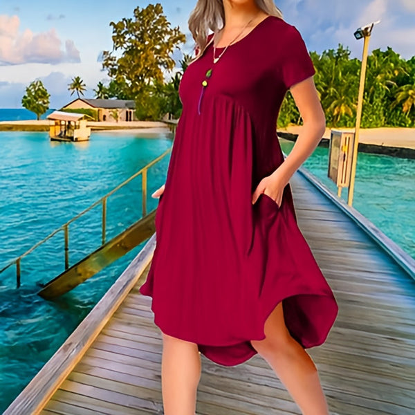 Women's dress round neck summer beach shirt dress