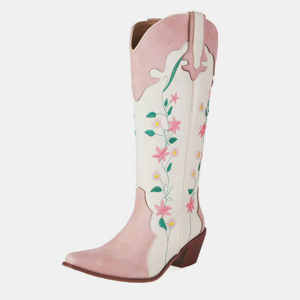 Tillbuy Flower Color Block Cowboy Boots