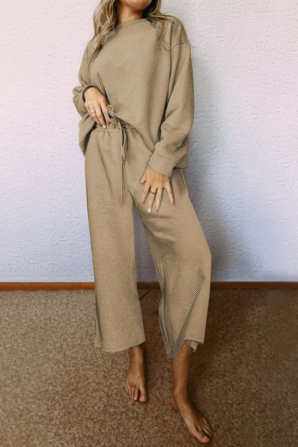 Pale Khaki Ultra Loose Textured 2pcs Slouchy Outfit