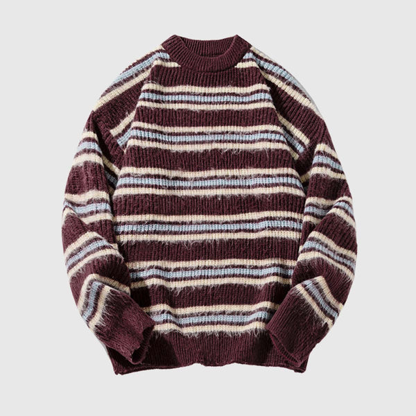 Tillbuy Retro Striped Knit Sweater