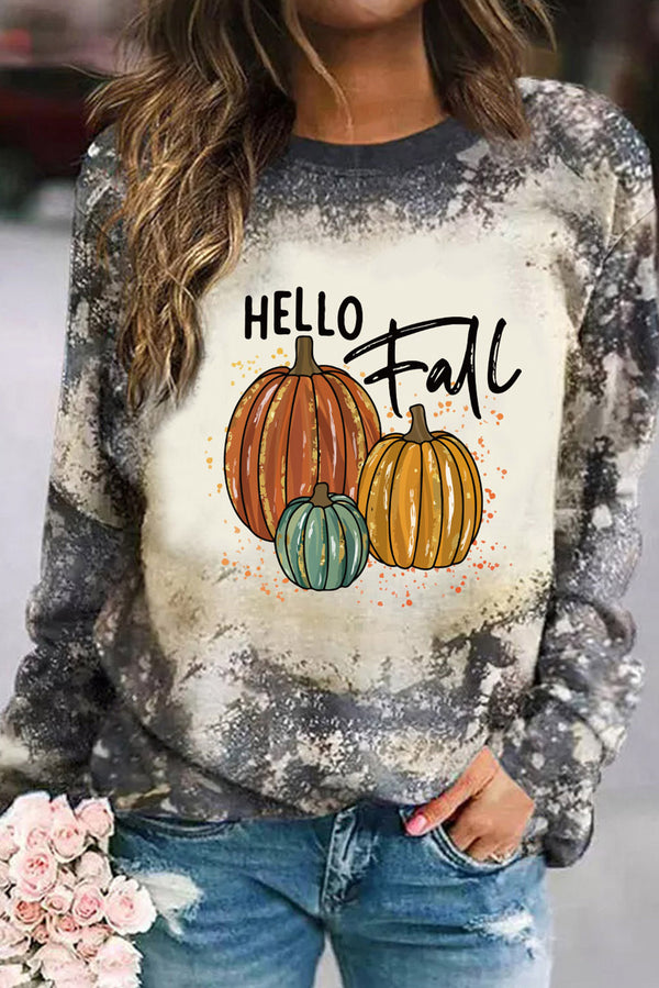 Multicolor Hello Fall Pumpkin Graphic Tie Dye Long Sleeve Top