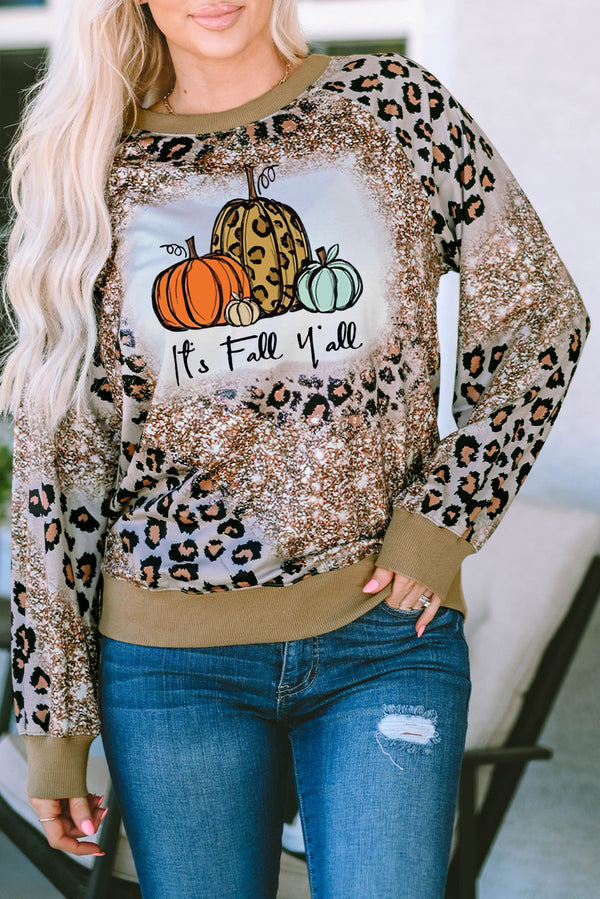 Leopard Its Fall Yall Pumpkins Print Long Sleeve Top