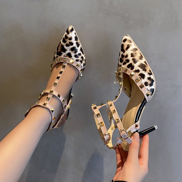 Tillbuy Leopard print rivet high heels