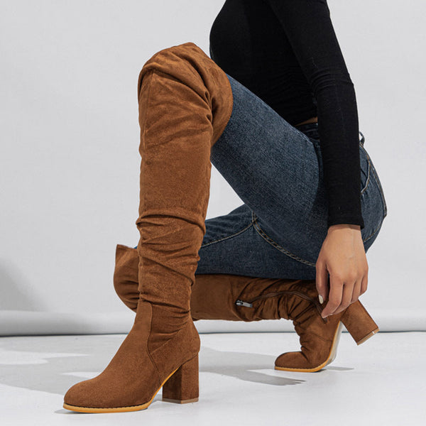 Tillbuy Suede Over Knee Boots