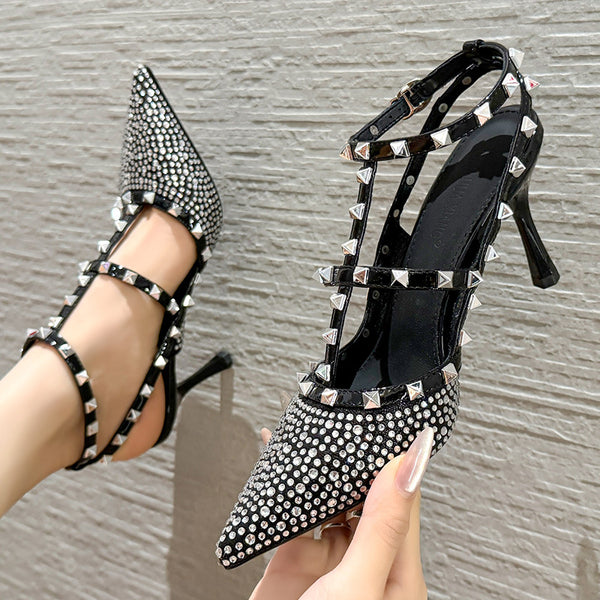 Tillbuy Starry Star Diamond Riveted Pumps