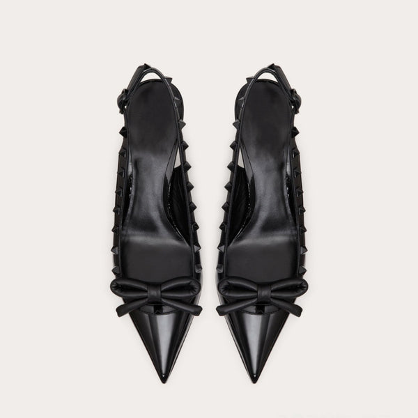 Tillbuy rivet patent leather pointed flat shoes