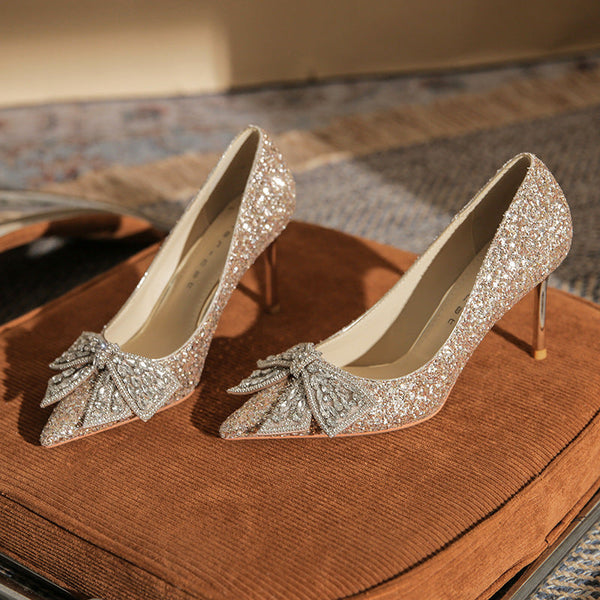 Tillbuy Jaborosa Rhinestone Bow Wedding Pumps