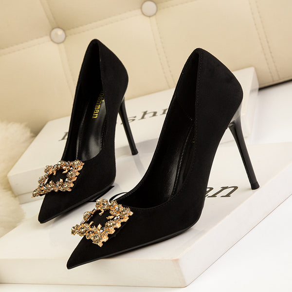 Rhinestone Suede Pumps