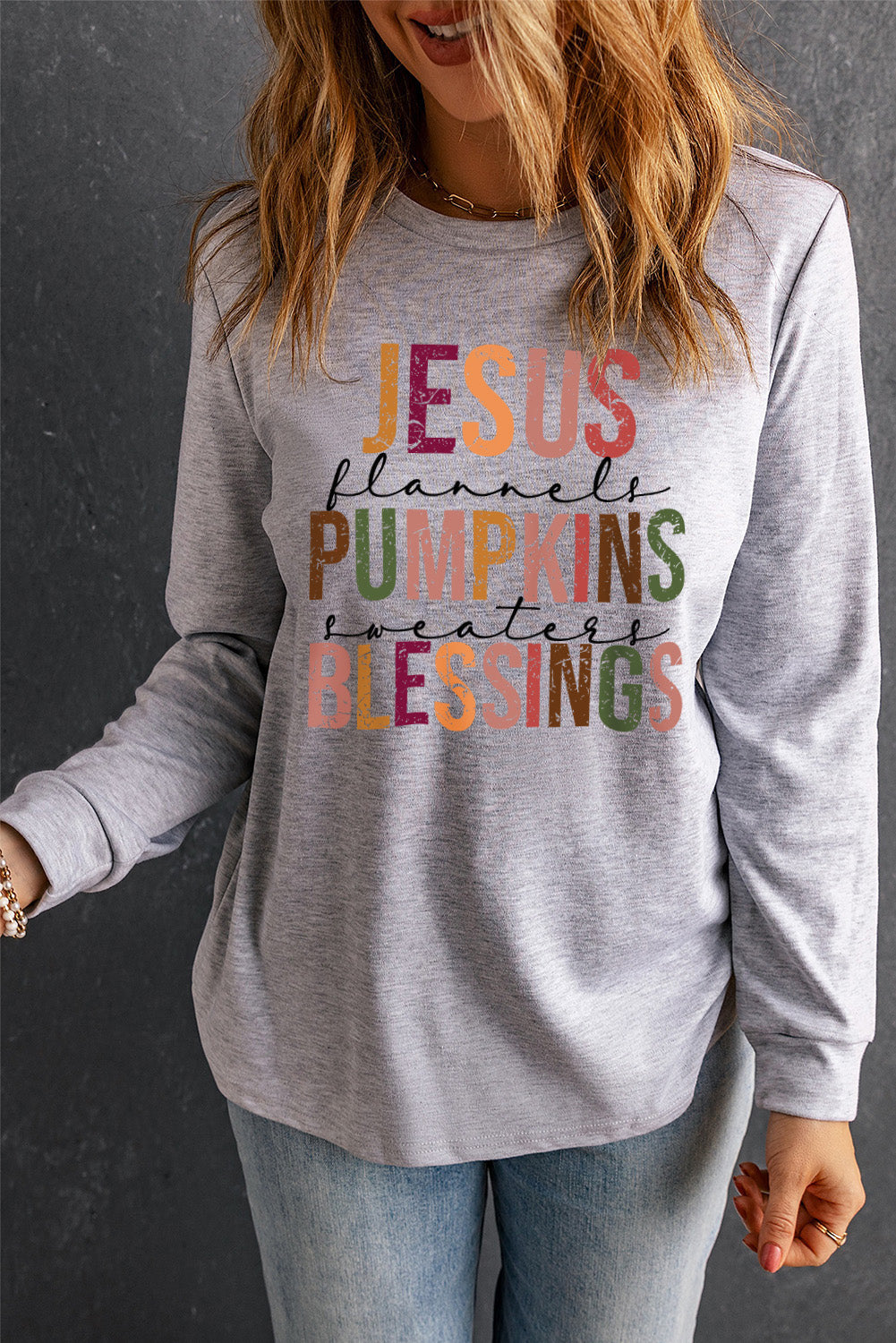 Gray JESUS PUMPKINS BLESSINGS Long Sleeve T Shirt